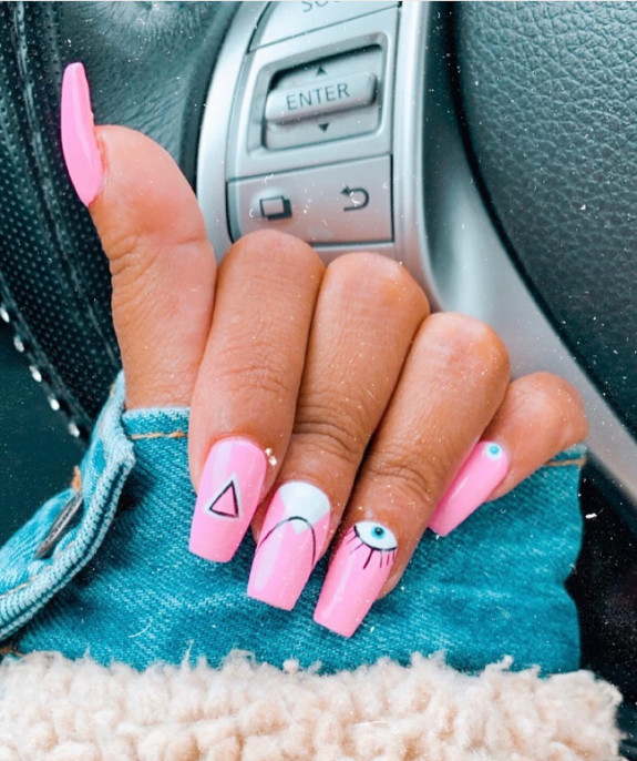 32 Pink Colored Coffin Nails — Evil Eye Cuff Pink Coffin Nails