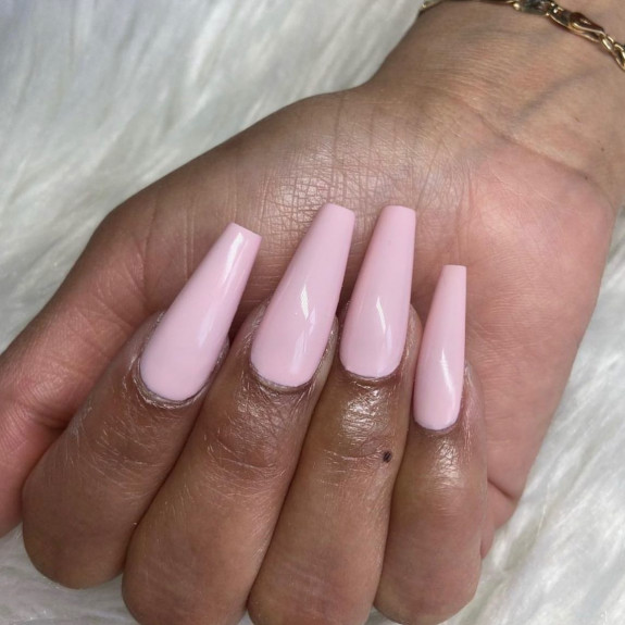 32 Pink Colored Coffin Nails — Light Pink Coffin Long Nails