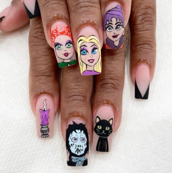 hocus pocus nails, hocus pocus nail art designs,  Hocus Pocus Acrylic nails, hocus pocus nail polish, Halloween nails, Halloween nail art, halloween nail ideas, Witch nails, Halloween nails 2022, hocus pous nail ideas