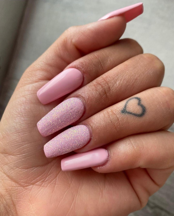 32 Pink Colored Coffin Nails — Shimmery + Light Pink Coffin Nails