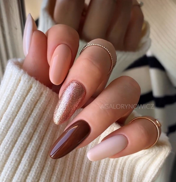 25 Autumnal Nails in 2022 — Chocolate Brown + Glitter Nails