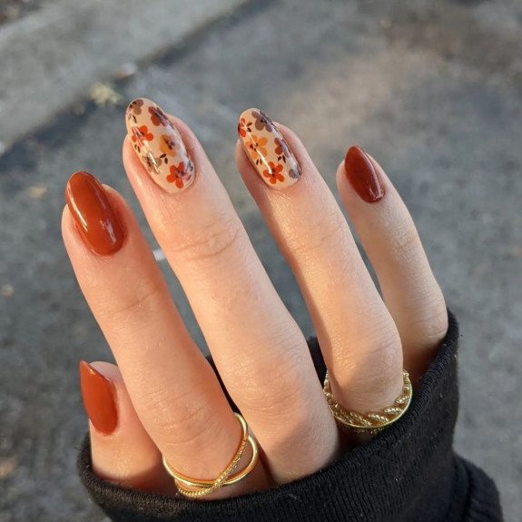 25 Autumnal Nails in 2022 — Flower Brown Nails