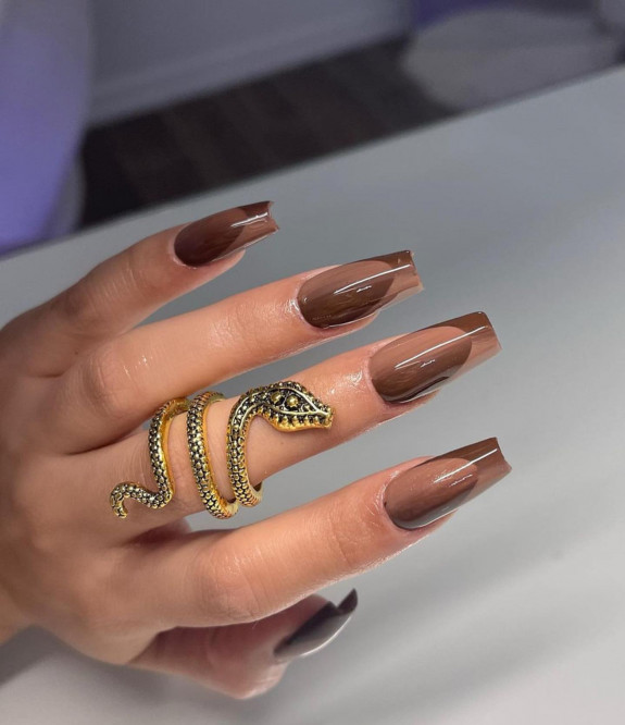 25 Autumnal Nails in 2022 — Brown Optical Illusion French Tip Nails