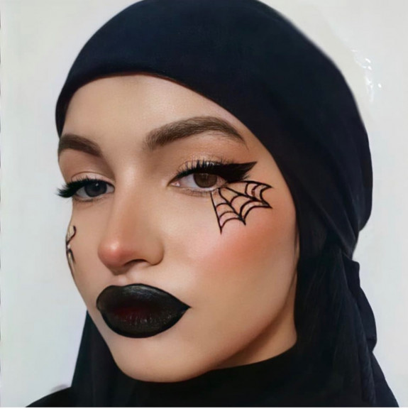 35 Creepy Spider Makeup Ideas for Halloween 2022 — Spider Web with Pink Blush