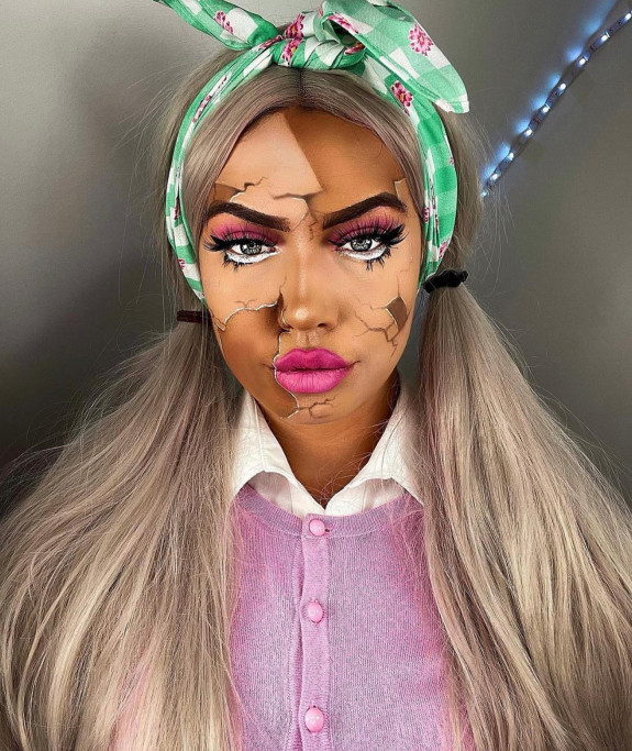 30 Halloween Makeup Looks for 2022 — Broken Doll Makeup Look