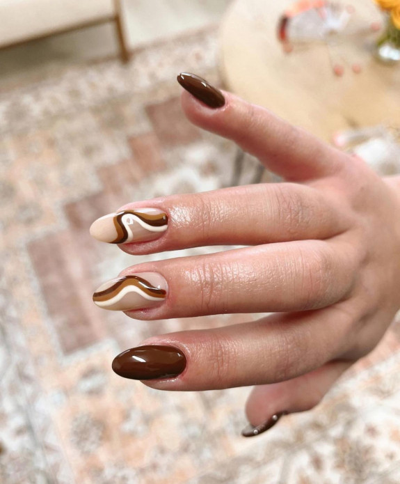 25 Autumnal Nails in 2022 — Swirl Brown Nails