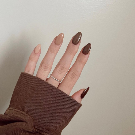 25 Autumnal Nails in 2022 — Simple Gradient Brown Nails