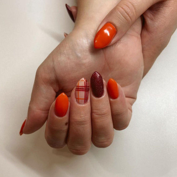 40+ Thanksgiving Nail Ideas — Burnt Orange + Plaid and Burgundy Nails