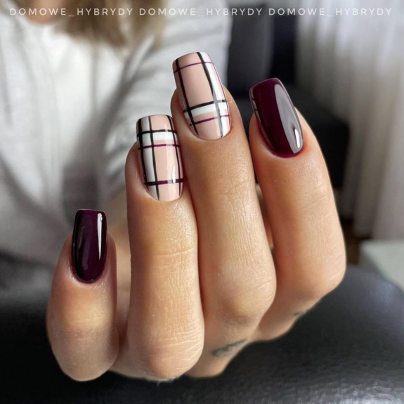 40+ Thanksgiving Nail Ideas — Plaid Plum & Neutral Nails