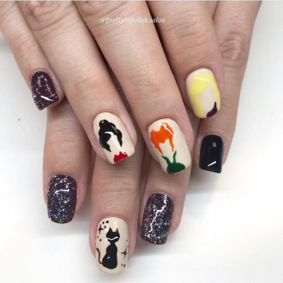 30+ Hocus Pocus Nail Ideas — Glitter & Sanderson Sister Nude Nails