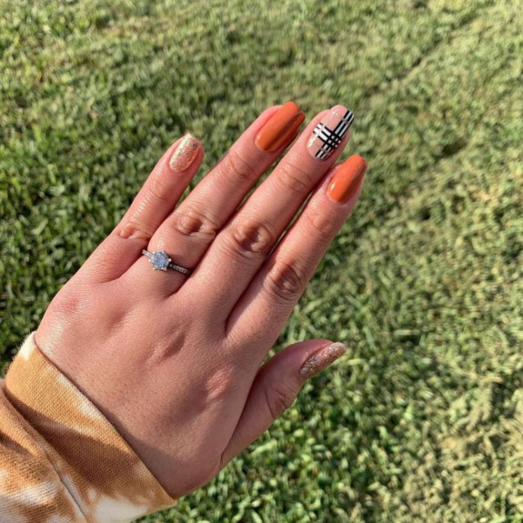 40+ Thanksgiving Nail Ideas — Pumpkin Colored + Plaid + Glitter Nails