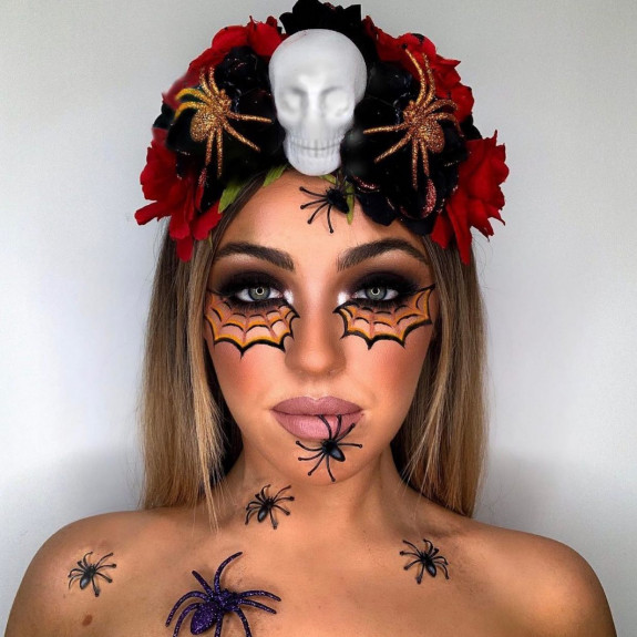 35 Creepy Spider Makeup Ideas for Halloween 2022 — Black and Orange Spider Web Makeup