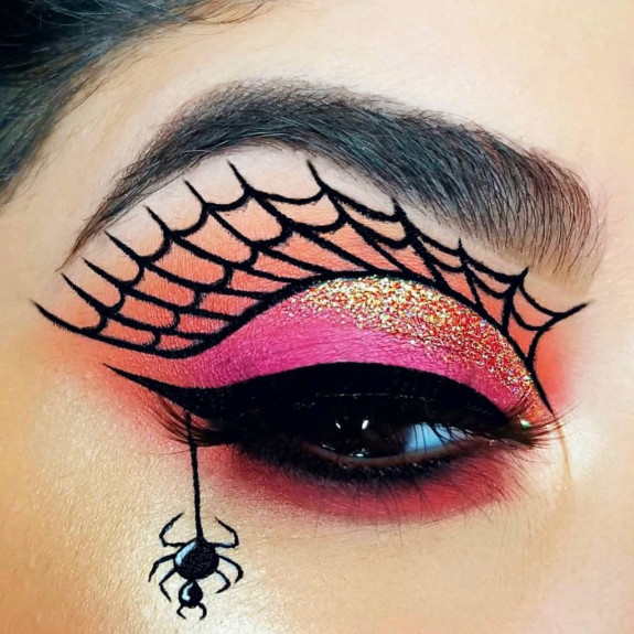 35 Creepy Spider Makeup Ideas for Halloween 2022 — Glitter and Pink Eyeshadow