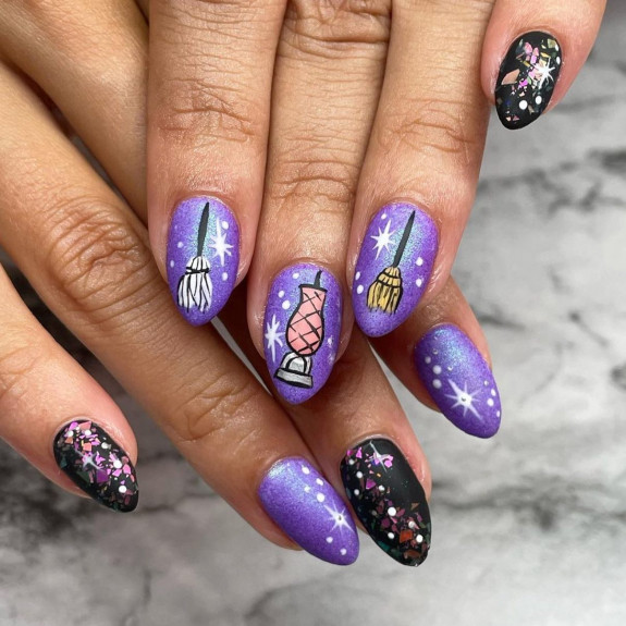 30+ Hocus Pocus Nail Ideas — Witch’s Blooms Purple Nails