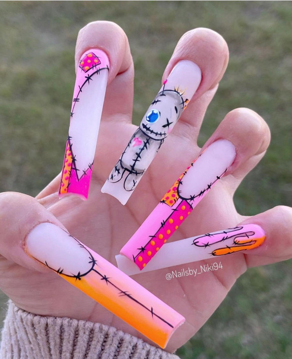 80+ Gorgeous Halloween Acrylic Nails — Scary Stitch Nails