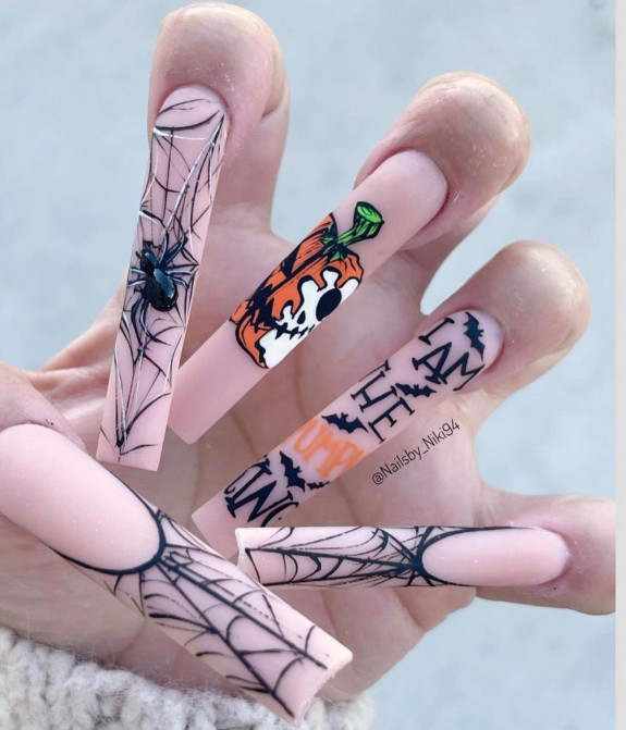 80+ Gorgeous Halloween Acrylic Nails — Nude Extra Long Nails