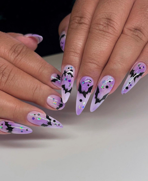 80+ Gorgeous Halloween Acrylic Nails — Purple Translucent Stiletto Nails