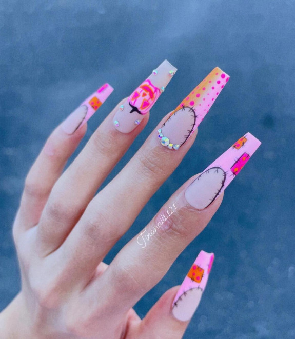 80+ Gorgeous Halloween Acrylic Nails — Pink and Orange Tip Nails