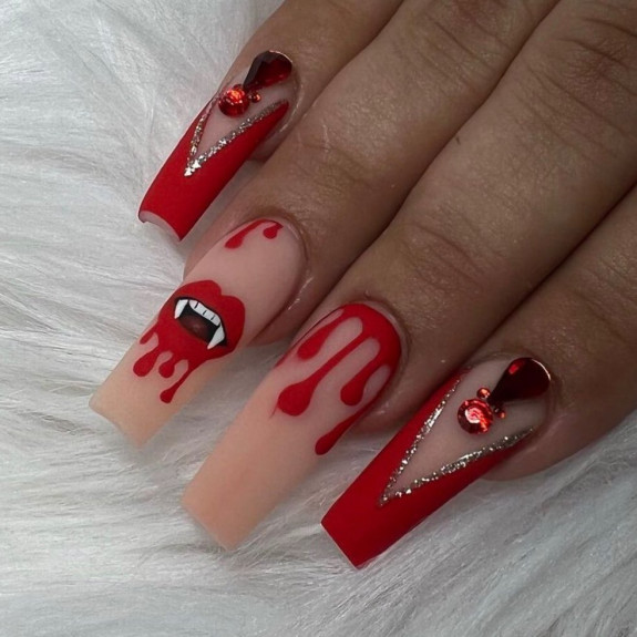 80+ Gorgeous Halloween Acrylic Nails — Drip Red Nails