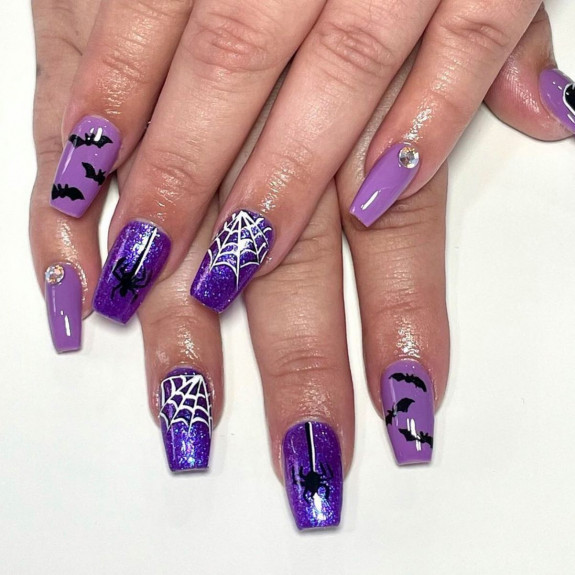 80+ Gorgeous Halloween Acrylic Nails — Purple Halloween Nails