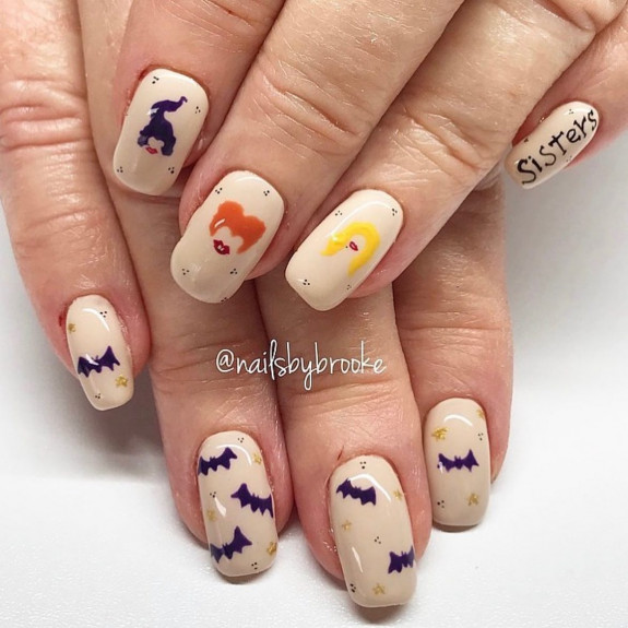 30+ Hocus Pocus Nail Ideas — Bat & Sanderson Sister Nude Nails