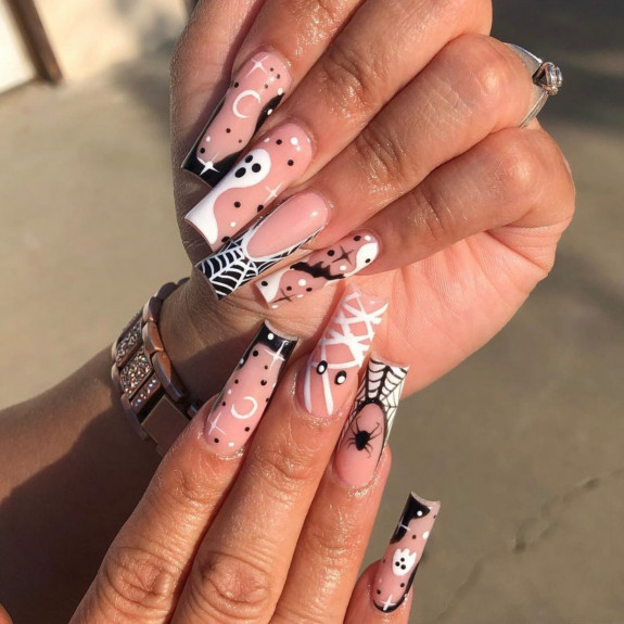 80+ Gorgeous Halloween Acrylic Nails — Ghost & Mummy Nude Pink Nails