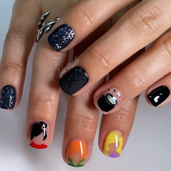 30+ Hocus Pocus Nail Ideas — Glitter Black Halloween Nails