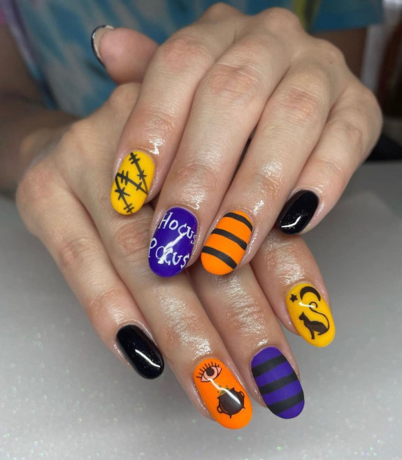 30+ Hocus Pocus Nail Ideas — Purple, Orange and Yellow Nails