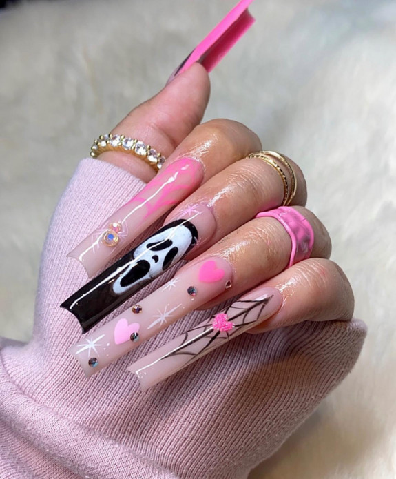 80+ Gorgeous Halloween Acrylic Nails — Nude Pink Long Sheer Nails