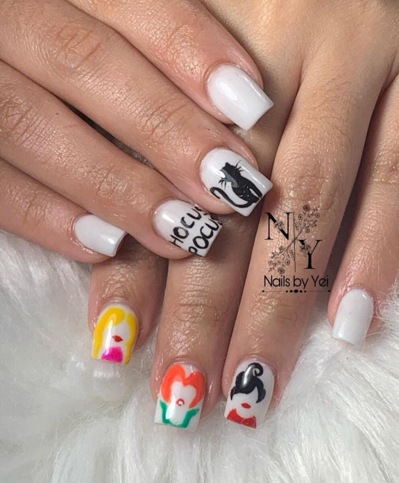 30+ Hocus Pocus Nail Ideas — Sanderson Sister White Square Nails