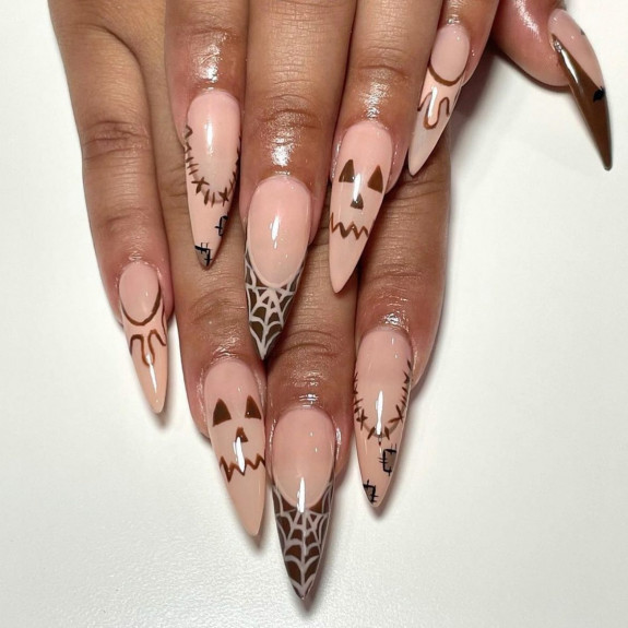 80+ Gorgeous Halloween Acrylic Nails — Brown Stiletto Nails