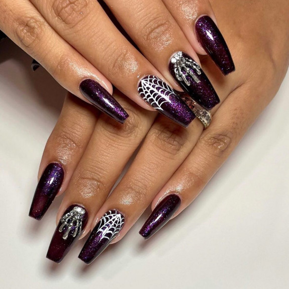 80+ Gorgeous Halloween Acrylic Nails — Shimmery Purple Witch Vibes