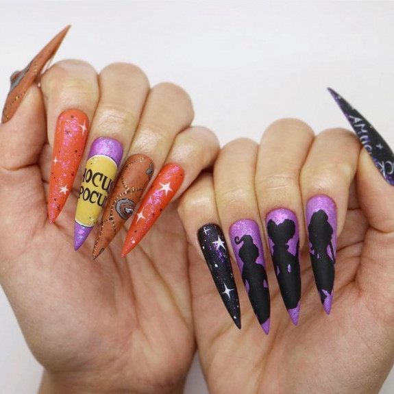 30+ Hocus Pocus Nail Ideas — Silhouette Hocus Pocus Stiletto Nails