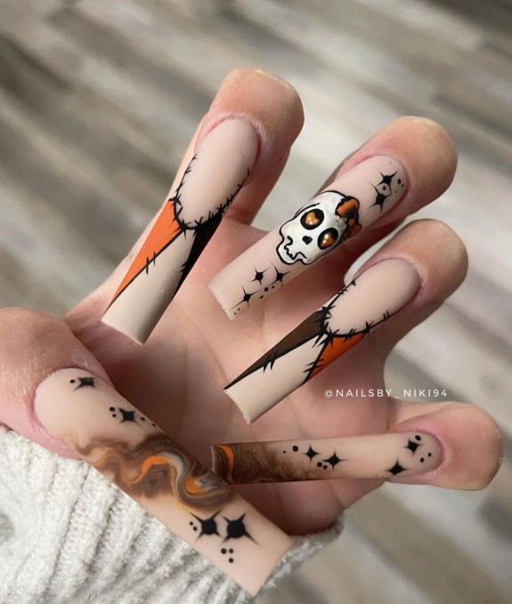 Gorgeous Halloween Acrylic Nails Nude Long Nails