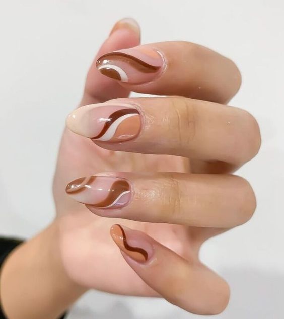 30+ Gorgeous Fall Inspired Nail Ideas — Brown Swirl Sheer Nails