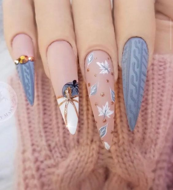 30+ Chic Fall Nail Colors & Designs — Blue, Pumpkin & Sweater Nails