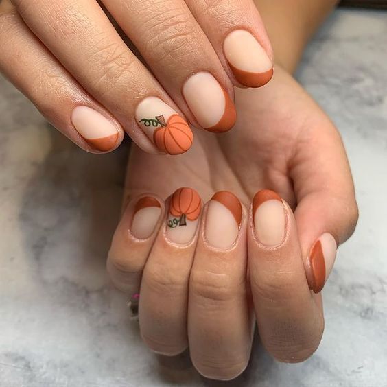 30+ Chic Fall Nail Colors & Designs — Pumpkin and Rust Colored Matte French Tip Nails