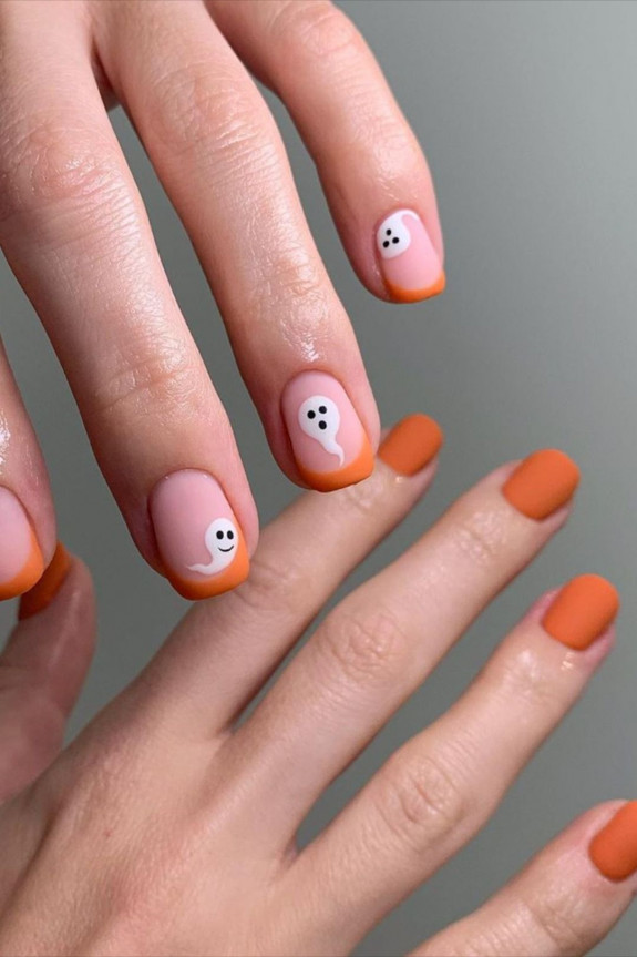 30+ Gorgeous Fall Inspired Nail Ideas — Matte Rust French Tip + Ghost Nails