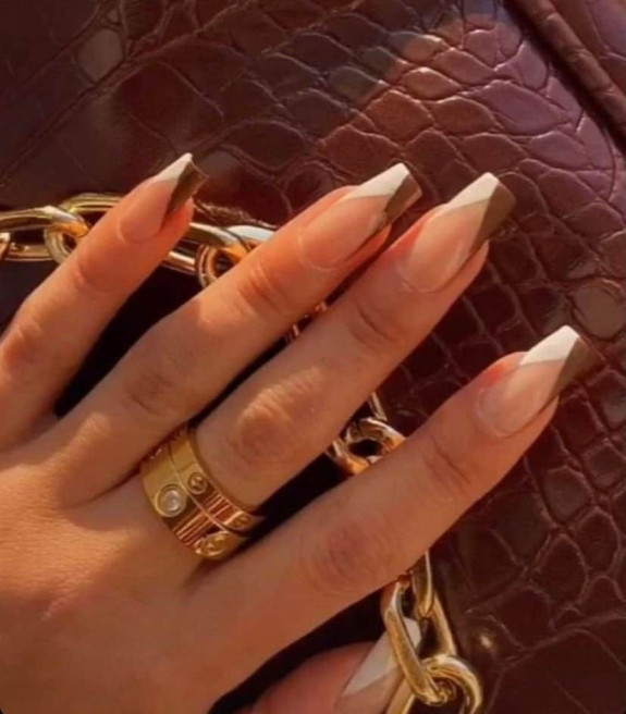 30+ Gorgeous Fall Inspired Nail Ideas — Brown and White French Tip Nails