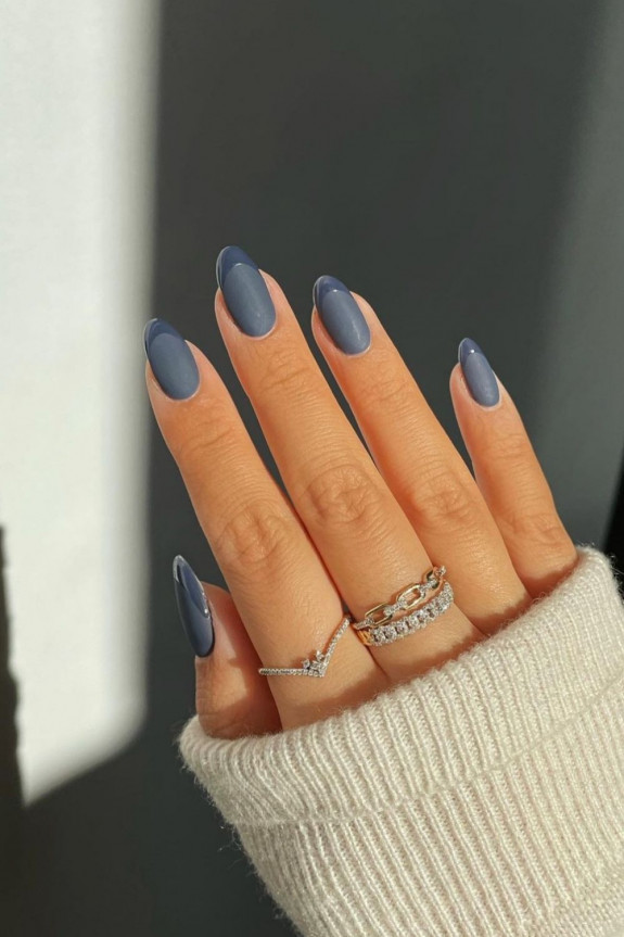 30+ Gorgeous Fall Inspired Nail Ideas — Blue Grey French Tip Nails