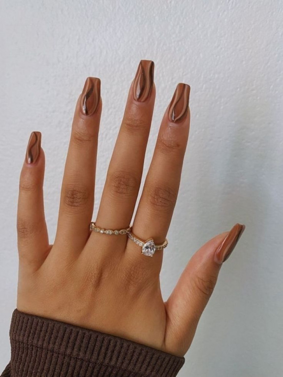 30+ Chic Fall Nail Colors & Designs — Brown Swirl Nails