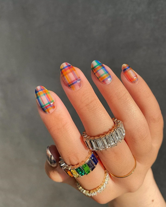 30+ Chic Fall Nail Colors & Designs — Colorful Plaid Nails