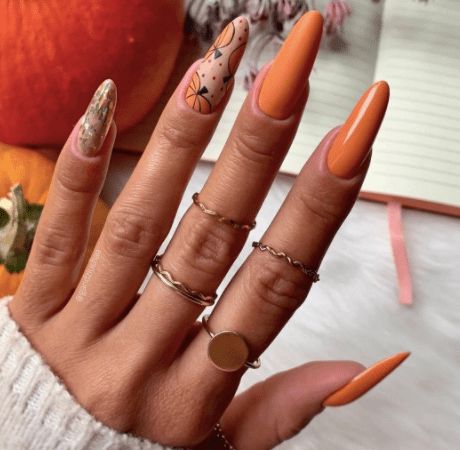 30+ Chic Fall Nail Colors & Designs — Pumpkin Almond Nails