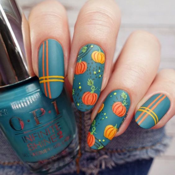 30+ Chic Fall Nail Colors & Designs — Pumpkin and Plaid Orange & Green Nails