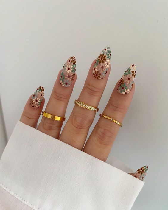 30+ Chic Fall Nail Colors & Designs — Fall Colored Flower Translucent Nails