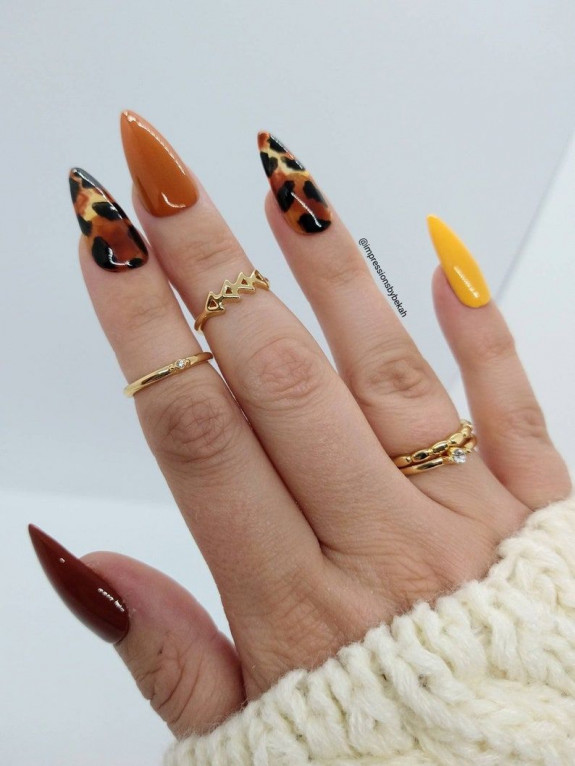 40 Trendy Fall Nails in 2022 — Brown and Orange Fall Tapered Square Nails