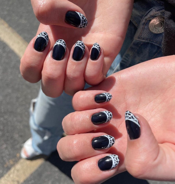 50 Spooky Spider Web Nails — White Spider Web Black Oval Nails