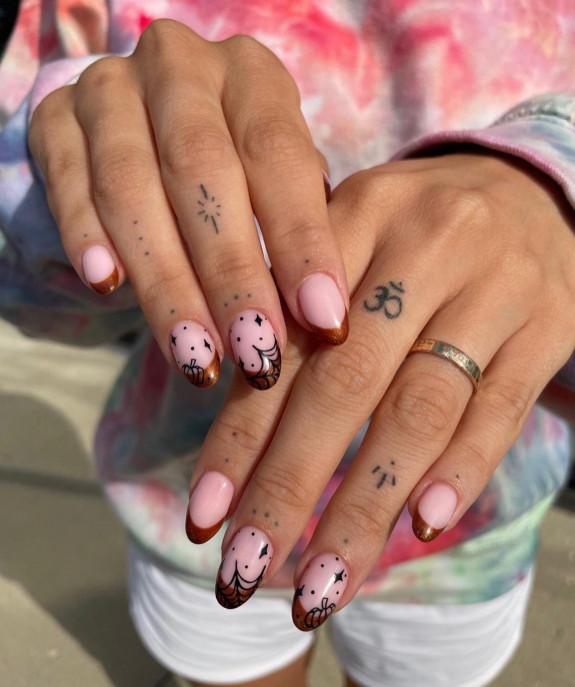 50 Spooky Spider Web Nails — Gold French Tip Nails