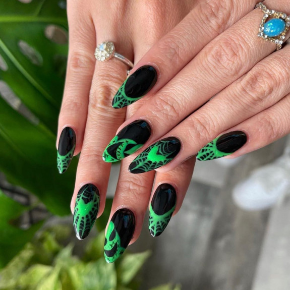 53 Black Halloween Nails — Green and Black Nails