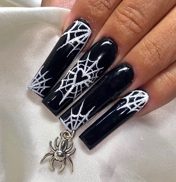 50 Spooky Spider Web Nails — White Spider Web Black Nails